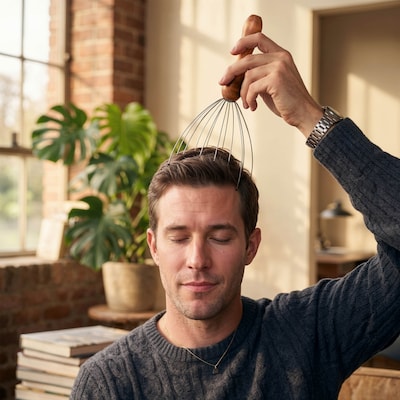 Brookstone Handheld Scalp Massager, Wood (WL1175-BRA)