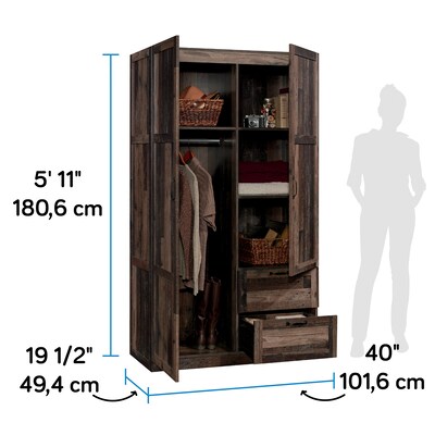 Sauder Select 71"H Storage Armoire, 2 Drawers, Reclaimed Pine (427070)