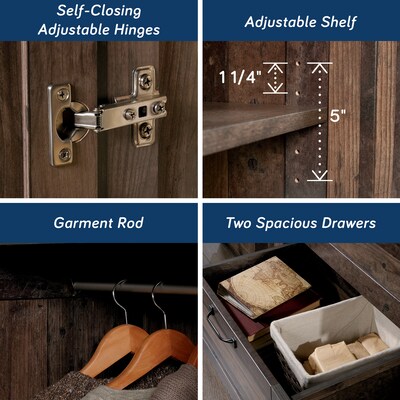 Sauder Select 71"H Storage Armoire, 2 Drawers, Reclaimed Pine (427070)