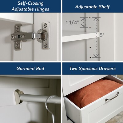 Sauder Select 71"H Storage Armoire, 2 Drawers, White (420495)
