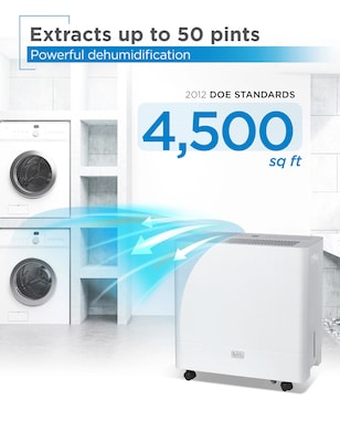 Black & Decker 50-Pint Portable Dehumidifier, 2-Speed, Covers up to 4500 Sq. Ft., White (BDM50WCDA)