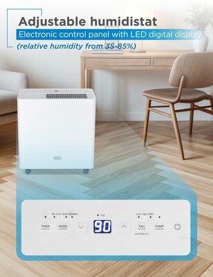 Black & Decker 36-Pint Portable Dehumidifier, 2-Speed, Covers up to 3000 Sq. Ft., White (BDM36WCDA)
