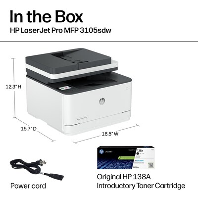 LaserJet Pro MFP 3105sdw Wireless Black & White All-In-One Laser Printer, Best for Home Office (3G646A#BGJ)