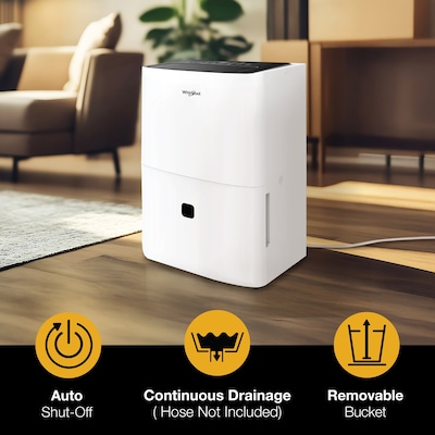 Whirlpool Energy Star 50-Pint Portable Dehumidifier with Built-In Pump, Covers up to 3,000 sq. ft., White (WHHD501PAW)