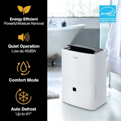 Whirlpool Energy Star 50-Pint Portable Dehumidifier with Built-In Pump, Covers up to 3,000 sq. ft., White (WHHD501PAW)