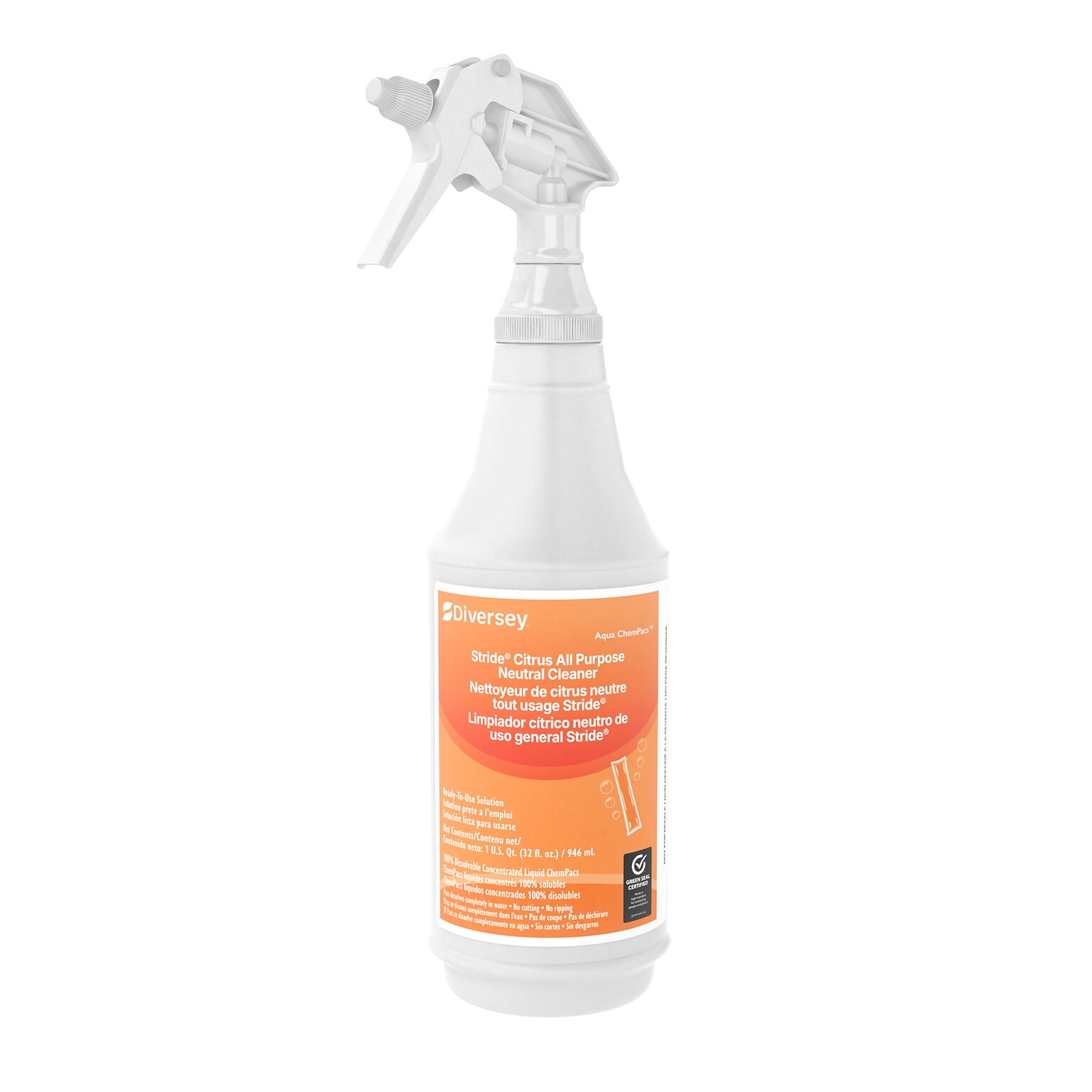Aqua ChemPacs Stride Citrus 32 oz. Spray Bottle with Trigger, White/Orange (9320237)