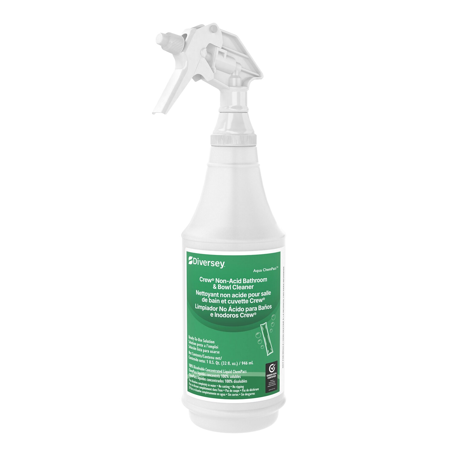 Aqua ChemPacs Non-Acid Bath & Bowl Cleaner 32 oz. Spray Bottle with Trigger, White/Green (9320259))
