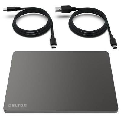 Delton TR67 Wired Ambidextrous Trackpad Mouse with USB-A and USB-C Cables, Black (DMSTR67BK)