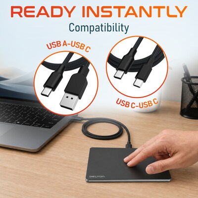 Delton TR67 Wired Ambidextrous Trackpad Mouse with USB-A and USB-C Cables, Black (DMSTR67BK)
