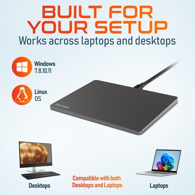 Delton TR67 Wired Ambidextrous Trackpad Mouse with USB-A and USB-C Cables, Black (DMSTR67BK)