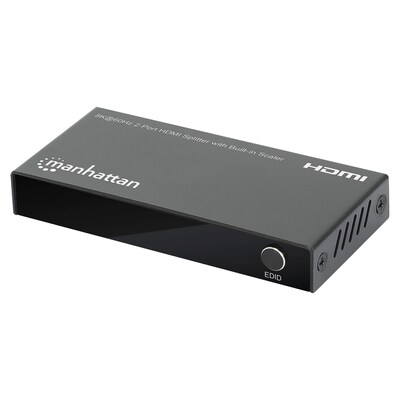 Manhattan 2-Port HDMI 8K at 60-Hz Splitter with Built-in Scaler for Multiple Displays, Female, Black (208468)