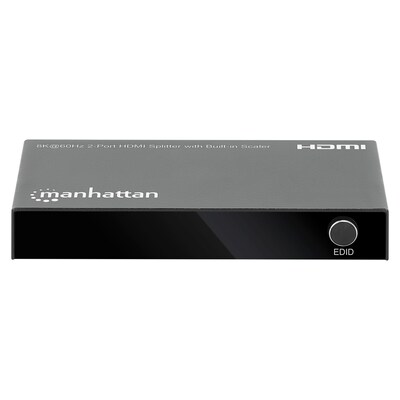 Manhattan 2-Port HDMI 8K at 60-Hz Splitter with Built-in Scaler for Multiple Displays, Female, Black (208468)