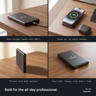 Turonic Magnetic Wireless Power Bank, 20W, Black (PB1)