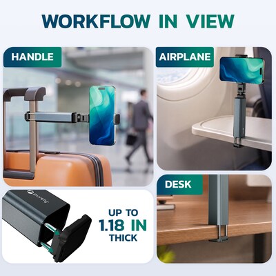 Purely PH20 Foldable Clamp-On Phone Holder for Desk and Travel, Gray (PSHPH20BK)