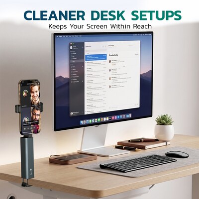 Purely PH20 Foldable Clamp-On Phone Holder for Desk and Travel, Gray (PSHPH20BK)