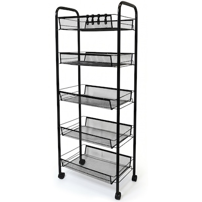 Excello Brands 5-Shelf Metal Rolling Utility Cart, Black (OSO-MTL5CRT-BLK)