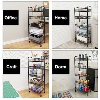 Excello Brands 5-Shelf Metal Rolling Utility Cart, Black (OSO-MTL5CRT-BLK)