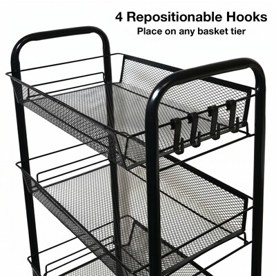 Excello Brands 5-Shelf Metal Rolling Utility Cart, Black (OSO-MTL5CRT-BLK)