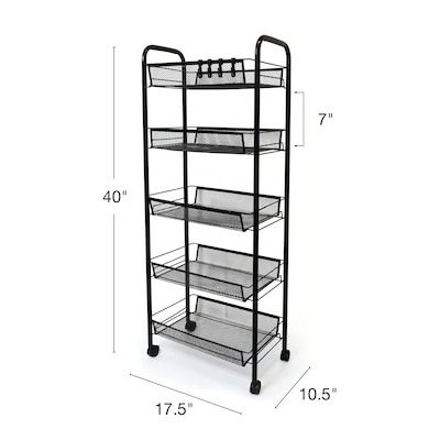Excello Brands 5-Shelf Metal Rolling Utility Cart, Black (OSO-MTL5CRT-BLK)