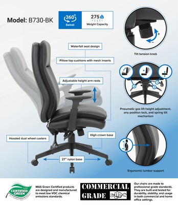 Boss Office Products Ergonomic Vinyl Swivel Executive Chair, Black (B730-BK)