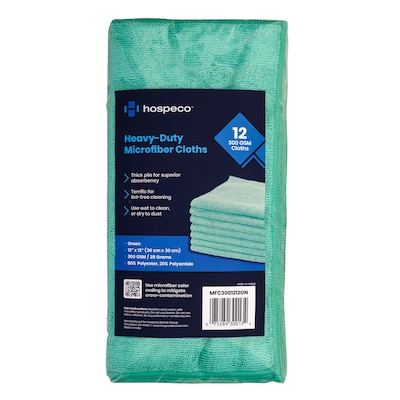 Hospeco Heavy-Duty Microfiber Multipurpose Cloths, 12 x 12, Green, 12 Cloths/Pack (MFC3001212GN)