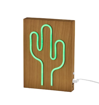 Simplee Adesso LED Wood Framed Neon Cactus Table/Wall Lamp, 9H, Brown/Multi-Color (SL3721-12)