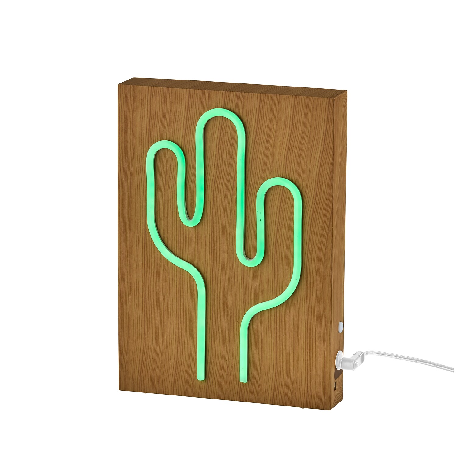 Simplee Adesso LED Wood Framed Neon Cactus Table/Wall Lamp, 9H, Brown/Multi-Color (SL3721-12)