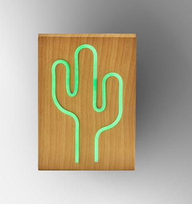 Simplee Adesso LED Wood Framed Neon Cactus Table/Wall Lamp, 9"H, Brown/Multi-Color (SL3721-12)