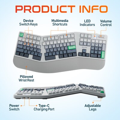 Delton KB450 Ergonomic Mechanical Keyboard, Multicolored (DKBE450MWRWH)