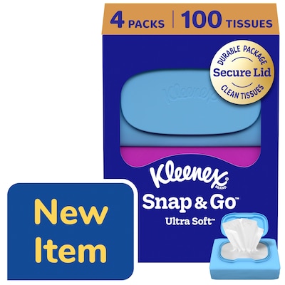Kleenex Snap & Go Ultra Soft Facial Tissue, 3-ply, 25 Tissues/Box, 4 Boxes/Pack (58278)