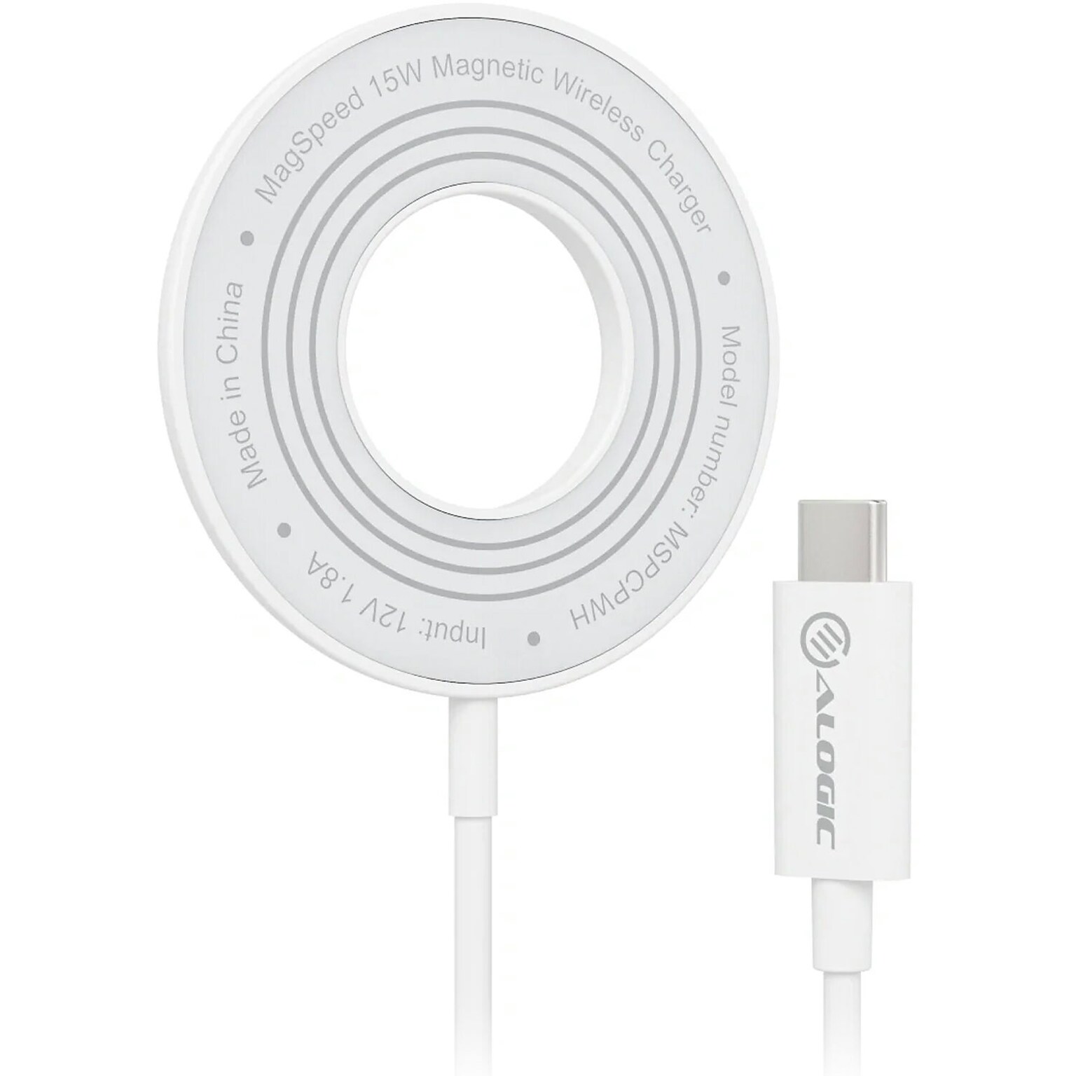 ALOGIC MagSpeed Magnetic Wireless Induction Charger, 15W, 4.9 ft., White (MSPCPWH)