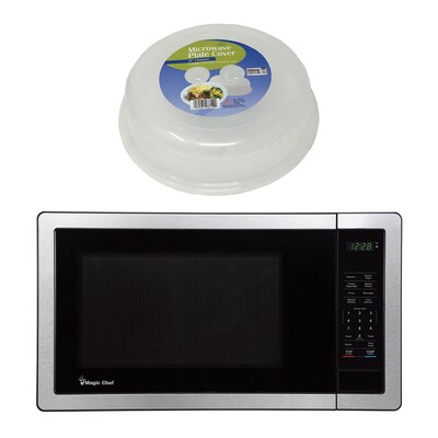 Magic Chef 1.1- cu. Ft. Digital Touch Countertop Microwave & Food Cover, Stainless Steel/Black (KITMCPBTH03)