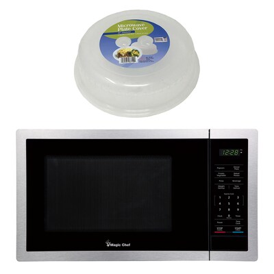 Magic Chef 0.9- cu. Ft. Countertop Digital Touch Microwave & Food Cover, Stainless Steel (KITMCPBTH14)
