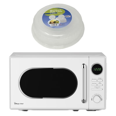 Magic Chef 0.7- cu. Ft. Retro Countertop Microwave & Food Cover, White (KITMCPBTH09)
