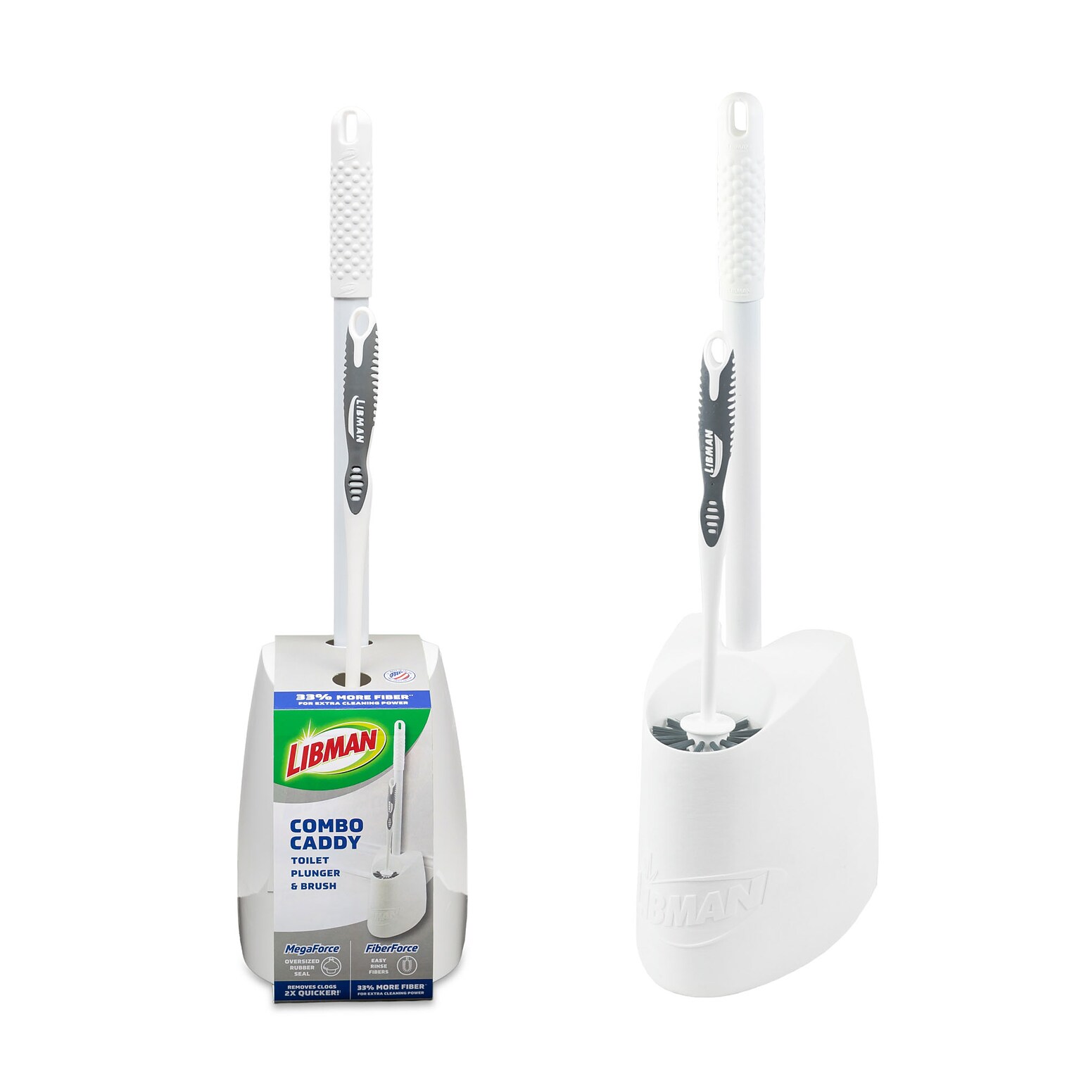 Libman MegaForce Combo Toilet Brush & Plunger Set, White (1024)