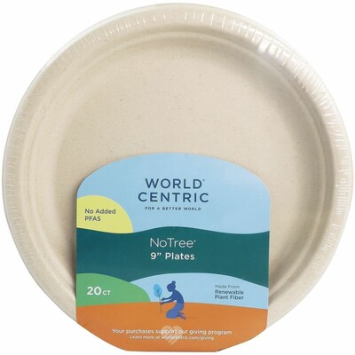 World Centric Compostable 9 Plates, Beige, 20 Plates/Pack (WORPLRTSCU9)