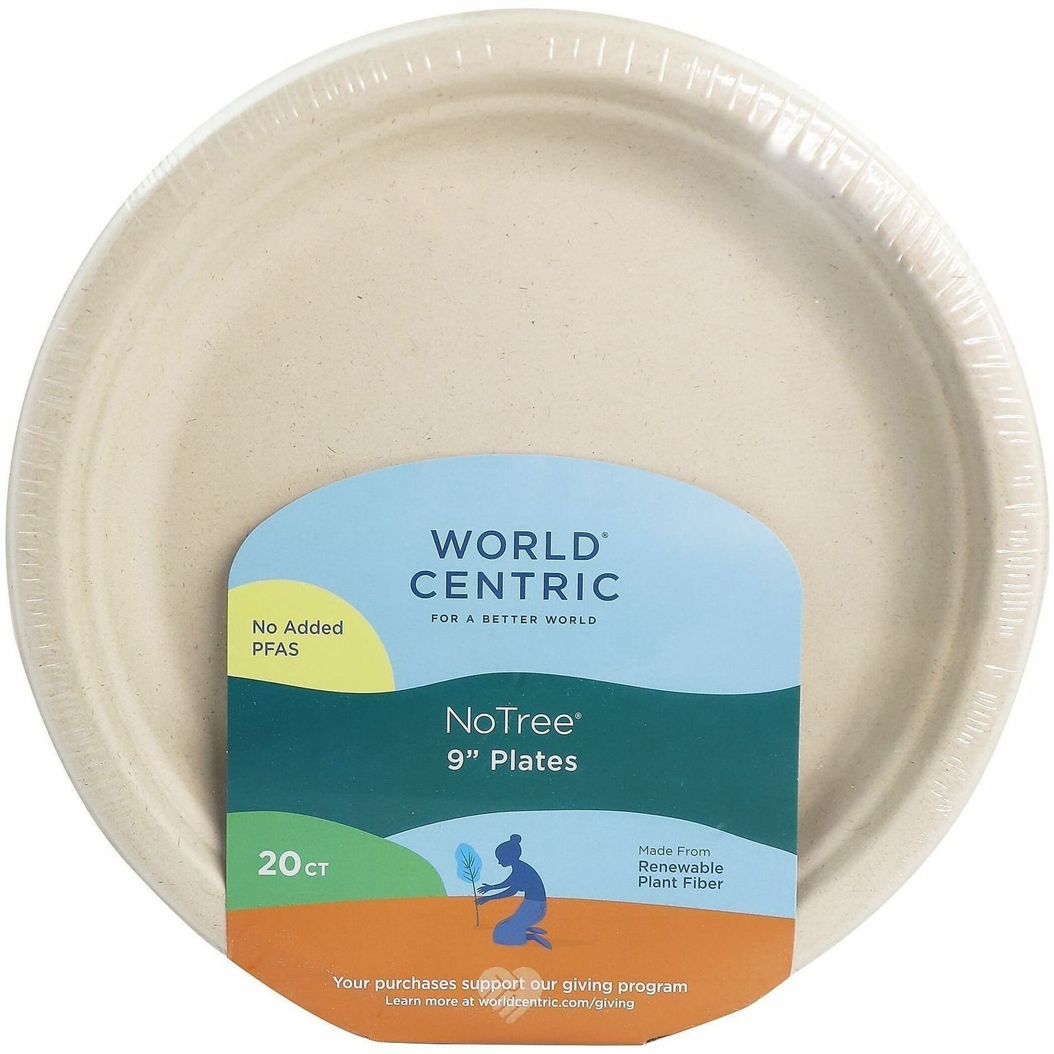 World Centric Compostable 9 Plates, Beige, 20 Plates/Pack (WORPLRTSCU9)