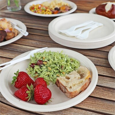 World Centric Compostable 9" Plates, Beige, 20 Plates/Pack (WORPLRTSCU9)