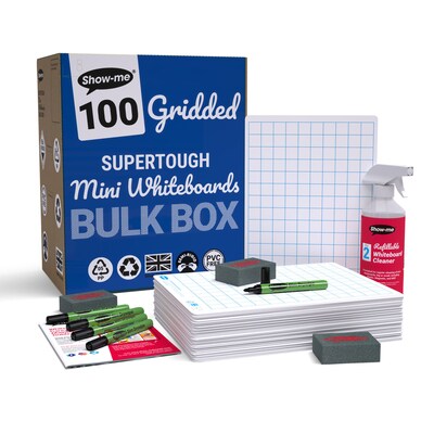 Show-me SUPERTOUGH Gridded Mini Whiteboard Kit, Assorted Colors, 100/Set (EPTBSRGX)