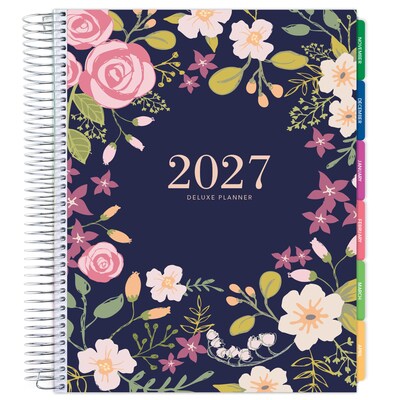 2027 Excello Brands 8.5 x 11 Weekly & Monthly Planner, Paperboard Cover, Navy Floral (ORY27-DLX-06)