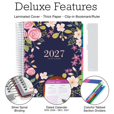 2027 Excello Brands 8.5 x 11 Weekly & Monthly Planner, Paperboard Cover, Navy Floral (ORY27-DLX-06)