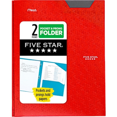 Five Star Stay-Put Pocket and Prong Folder, Fire Red (340300D)