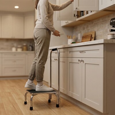 Viva Comfort Stainless Steel Non-Slip Medical Step Stool with Handrail, 300 lb. Capacity (ME910-04-H-MK)
