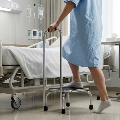 Viva Comfort Stainless Steel Non-Slip Medical Step Stool with Handrail, 300 lb. Capacity (ME910-04-H-MK)