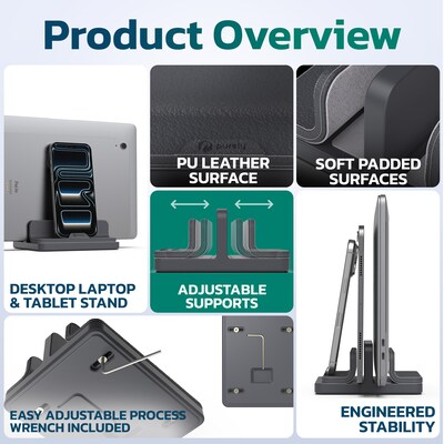 Purely S546 Adjustable Dual Slot Vertical Laptop and Tablet Desk Stand, Black (PTSS546BK)