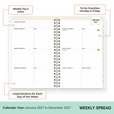 2027 Blue Sky Day Designer 5 x 8 Weekly & Monthly Planner, Rugby Stripe Black (163808)