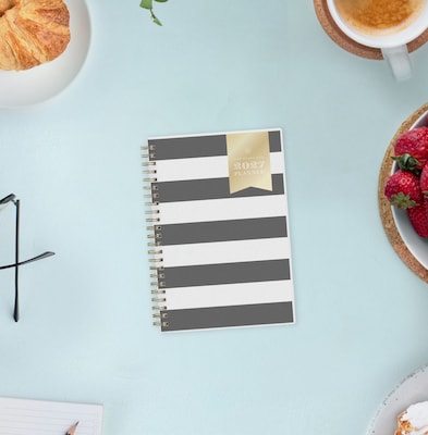 2027 Blue Sky Day Designer 5" x 8" Weekly & Monthly Planner, Rugby Stripe Black (163808)