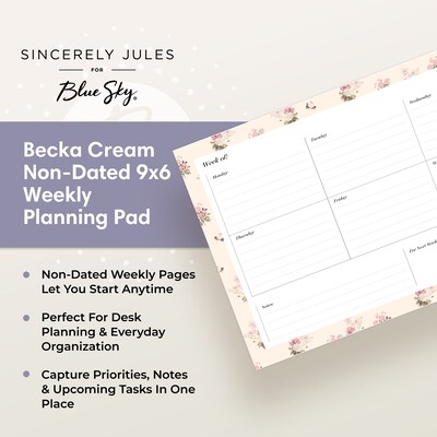 Blue Sky Sincerely Jules 9" x 6" Weekly & Monthly Perpetual Calendar, Cream (162404)