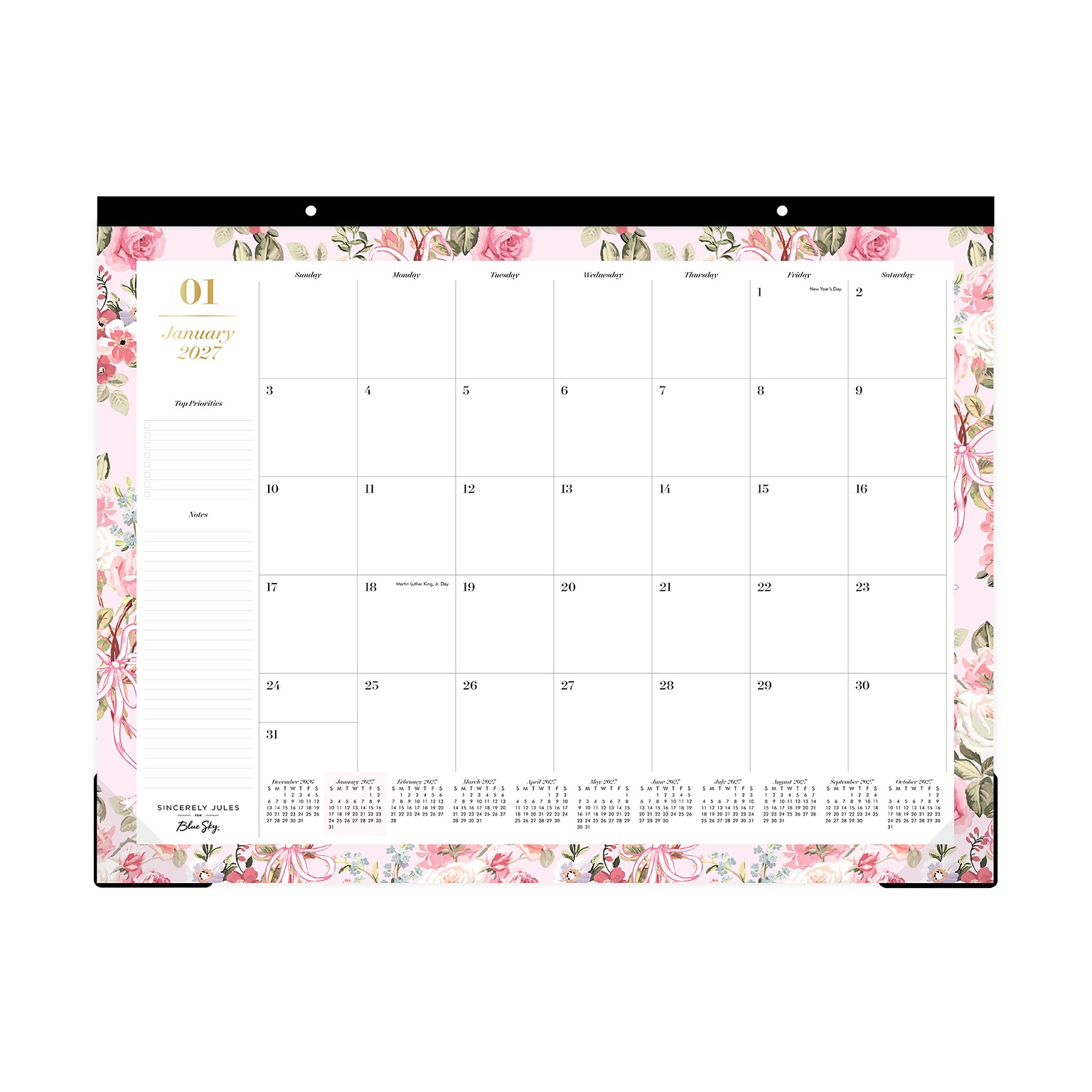 2027 Blue Sky Sincerely Jules 17 x 22 Monthly Desk Calendar, Pink (164256)