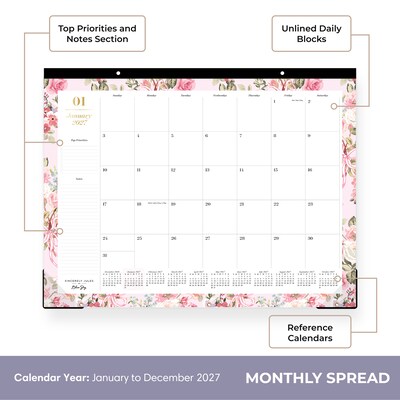 2027 Blue Sky Sincerely Jules 17" x 22" Monthly Desk Calendar, Pink (164256)